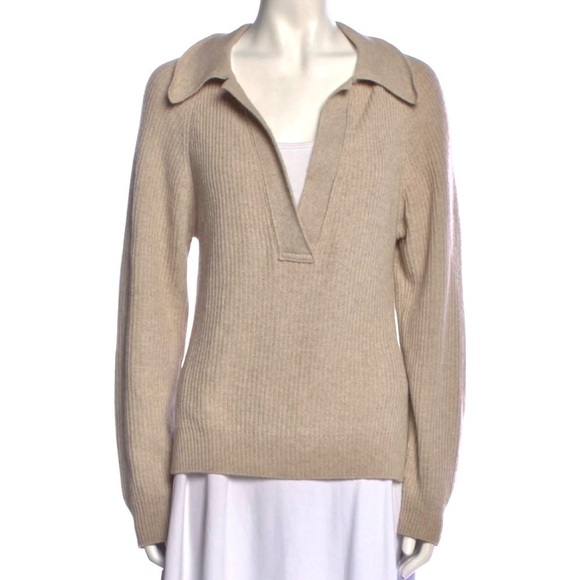 Nanushka Bambi V-neck Sweater ribbed polo wool cashmere beige women’s XS - Picture 12 of 12